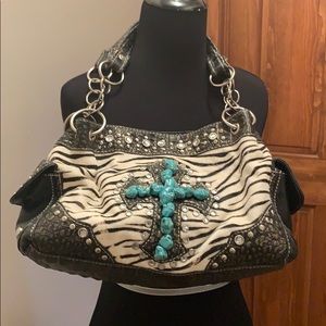 Zebra print turquoise cross purse